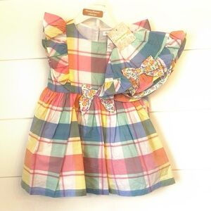 NWT Tommy Bahama Multicolor Plaid Dress + matching bloomers & hat. (Size 24 m)